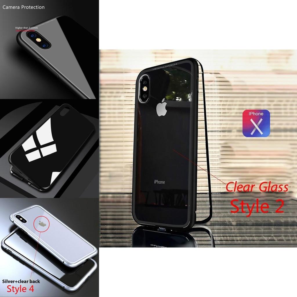 Flip Case Magnetic For Iphone X 8 7 Plus Clear Tempered Glass Film Phone Cases