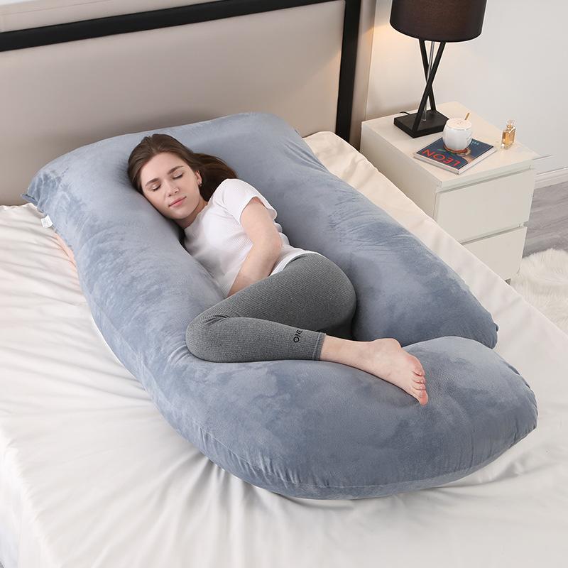 Crystal Velvet J-shaped Pregnancy Pillow Nursing Pillow Pregnant Woman Belly Support Pillow Side Sleeping Pillow Waist Pillow