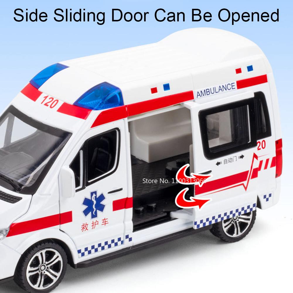 1:24 Alloy Ambulance Cars Toy Diecast Model Doors Opened Police Car Miniature with Light Music Vehicle Child Festival Gifts