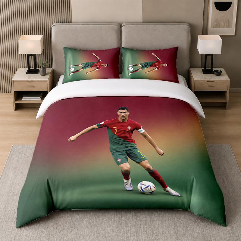 3Pcs Bedding SetCristiano Ronaldo Soft Bed Sheet and Two Pillowcases Home Bedroom Decor