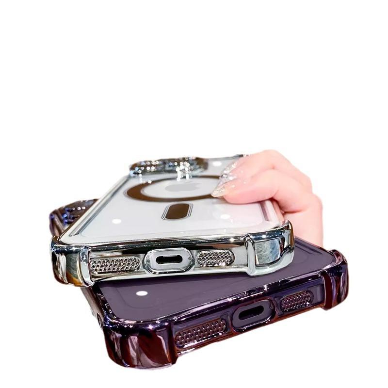 Compatible with iPhone 17 Pro Max four-corner airbag shockproof phone case, iPhone 16 electroplated transparent magnetic 15 space case