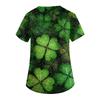Women's V-neck St. Patrick's Day Printed Short-sleeved Pocket Side-slit Protective Suit Top