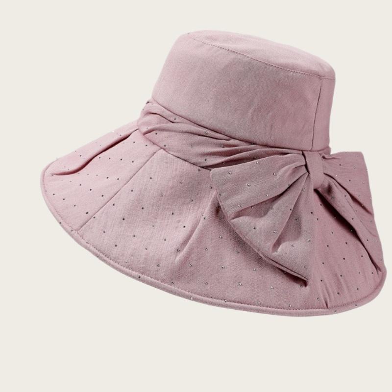 Bow-tie Brimmed Fabric Hat for Women Elegant Foldable Sun Hat UV Protection Fisherman's Hat Soft