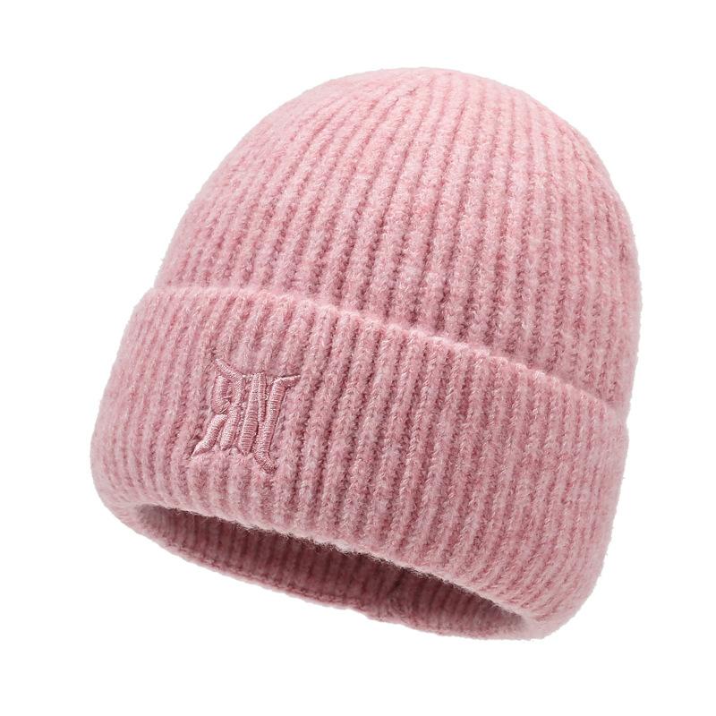 Herbst Winter Einfarbige Mütze Outdoor Wollmütze Samt Warme Gestreifte Strickmütze