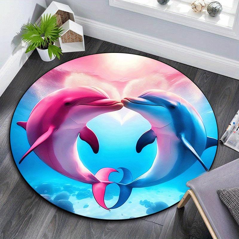 1pc Soft, Absorbent & Non Slip Kissing dolphins Round Rug Soft Circle Rug for Living Room & Bedroom Decor, Chair Mats, and Unforgettable Hom