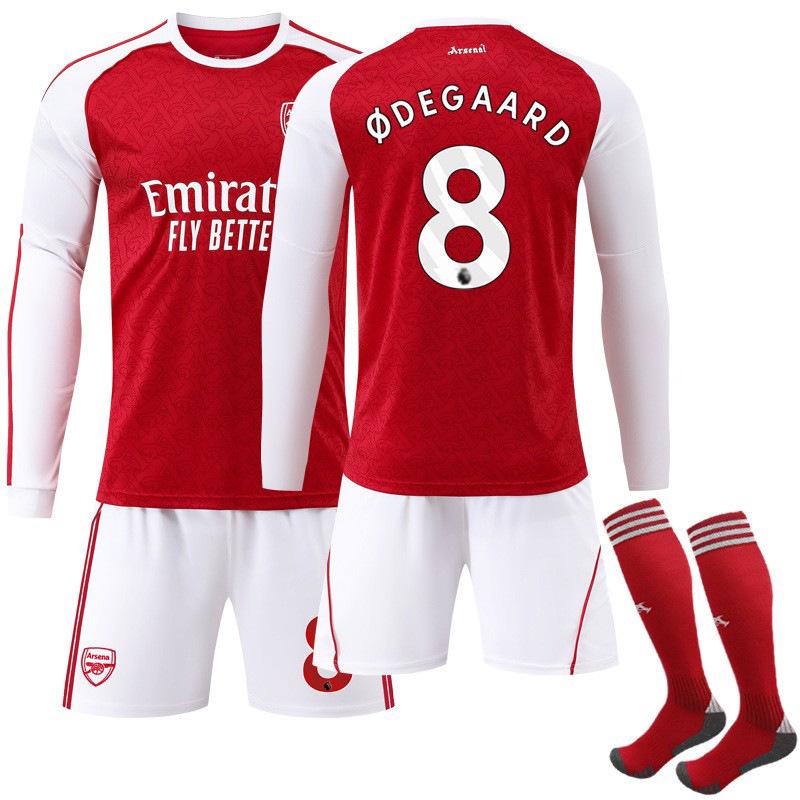 Sada domácích dresů Arsenalu: Fotbalový dres s dlouhým rukávem 7 Saka, 8 Ødegaard, 11 Martinelli