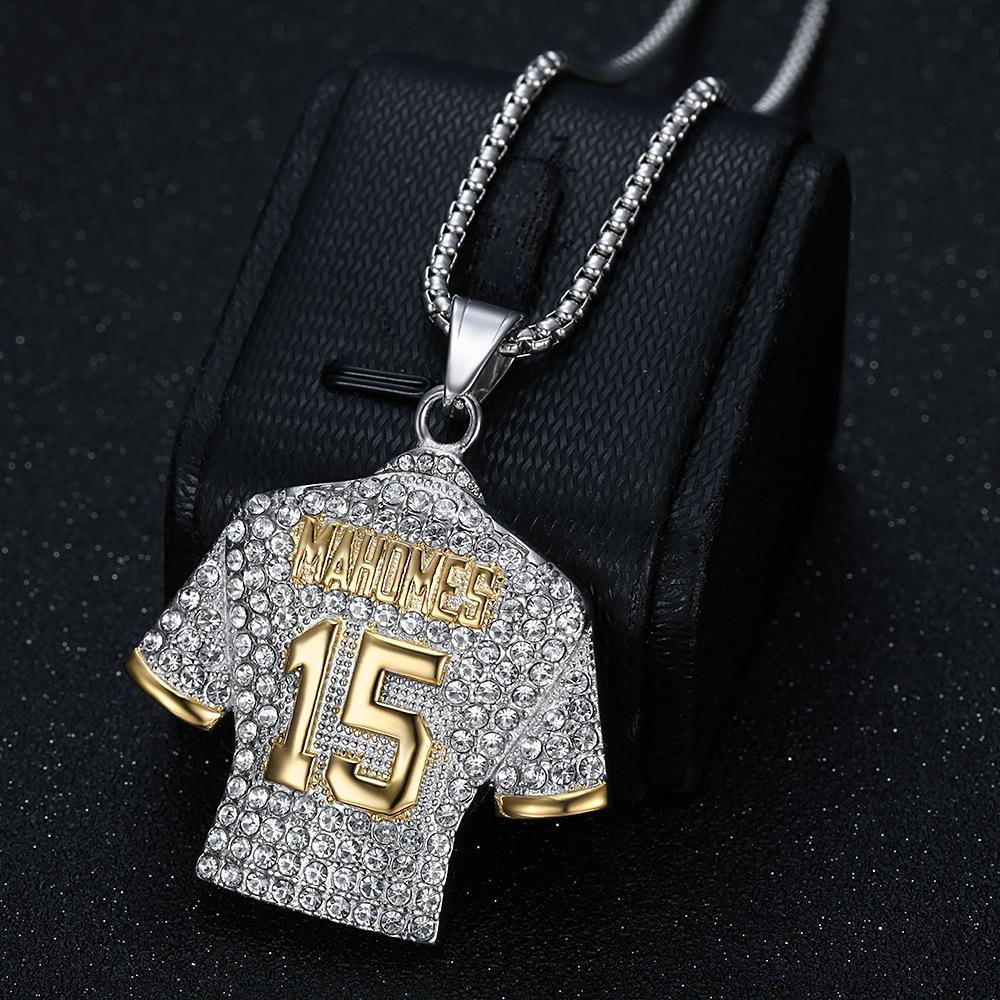 

Новое хип-хоп ожерелье-подвеска в виде майки квотербека НФЛ № 15, инкрустированное бриллиантами 60CM