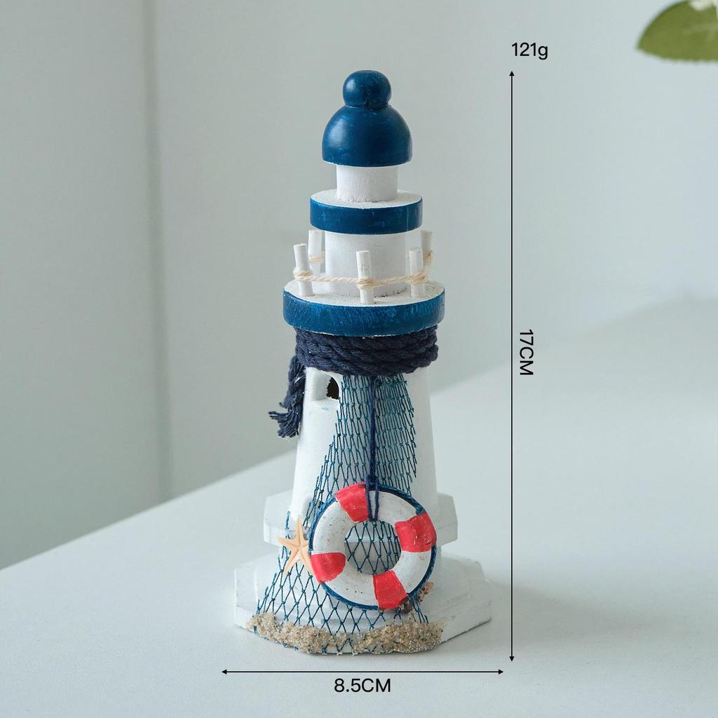 Mediterranean Wooden Lighthouse Figurine - Creative Ocean Decor & Gift