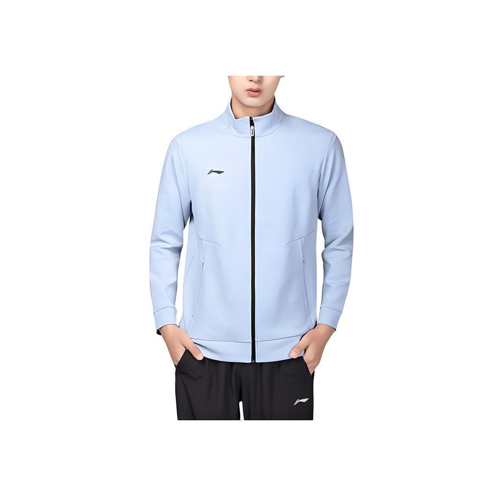Li Ning Mens Training Series Cardigan Stand Collar Letter Long Sleeve Sweatshirt Unisex Sweatshirt Black Water-Blue AWDS393-3