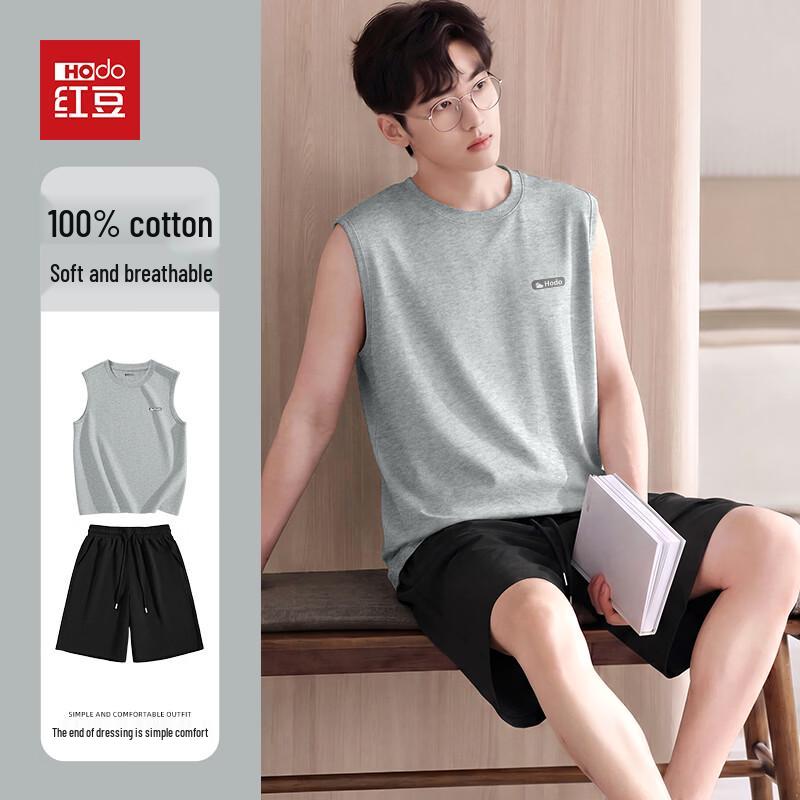 Hodo Herren Baumwoll-Pyjama-Set mit Weste und Shorts