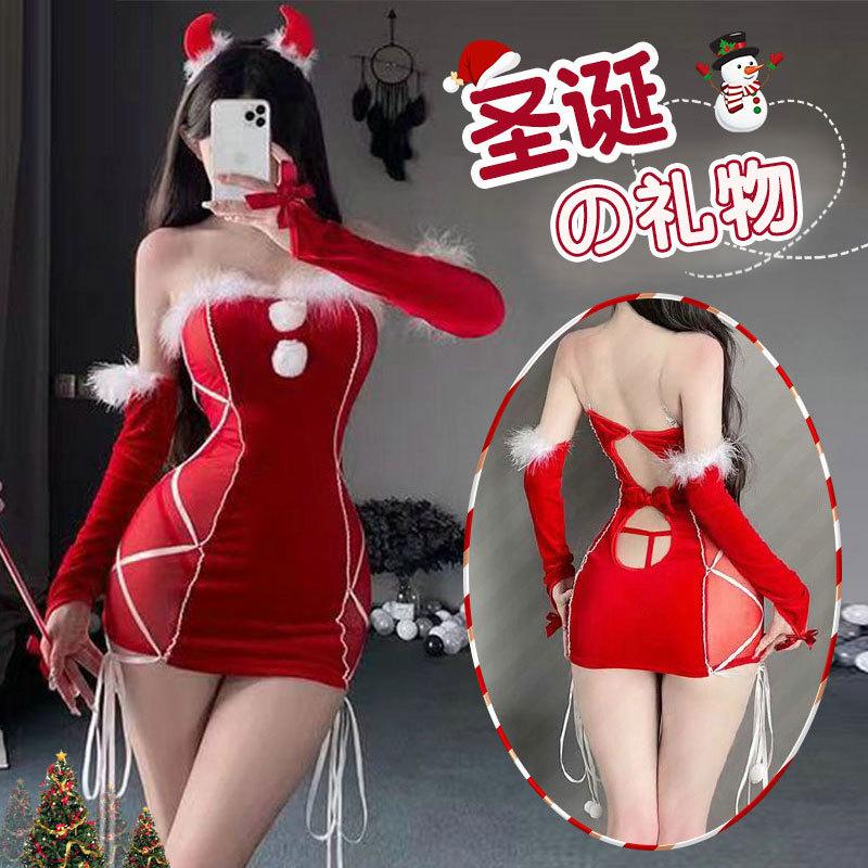 Sex Underwear Sexy Pure Desire Hollow Sex Fun Christmas Buttocks Uniform Tube Top Plush Skirt Bed Flirting Uniform