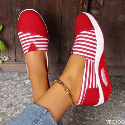 Spring Autumn Striped Canvas Women Shoes Casual Round Toe Comfortable Swing Shoes Large Size Fashion Sneakers