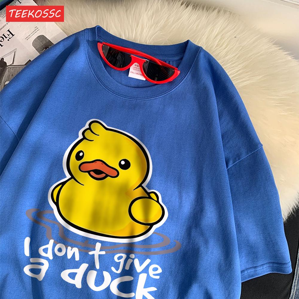 Bawełniane Koszulki Damskie z Nadrukiem Ulicznym I Dont Give A Duck Zabawne Topy Oversize z Okrągłym Dekoltem Miękkie Krótkie Rękawy Trendowe Ubrania Damskie