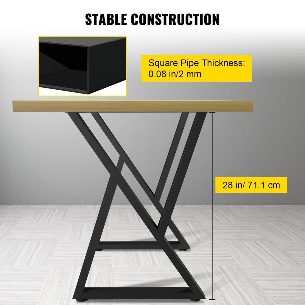 Z Shape Metal Table Legs Dining Table Legs 28"x18" Desk Legs Set of 2