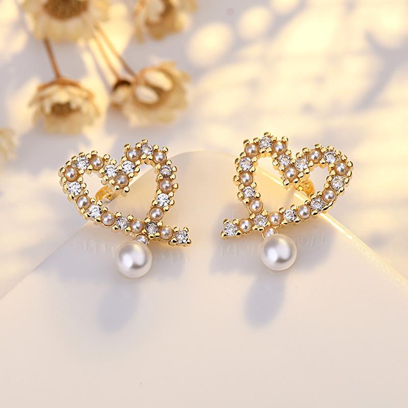 Sweet Love Heart Sparkle Peach Heart Student Earrings Girl Earrings Hundred with Girlfriends
