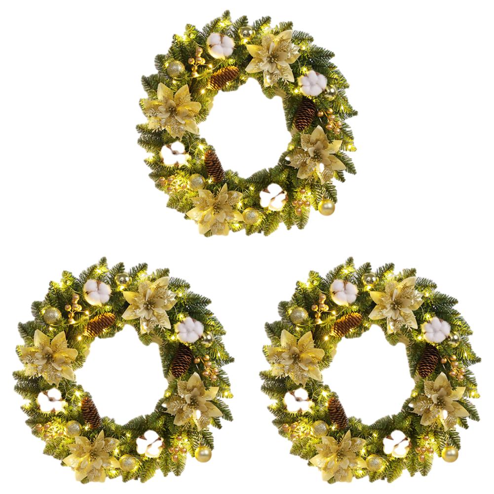 Artificial Christmas Wreath Branch with Light Home Rattan Golden Garland For Door Hanging Wall Outdoor Christmas Ornament Decor