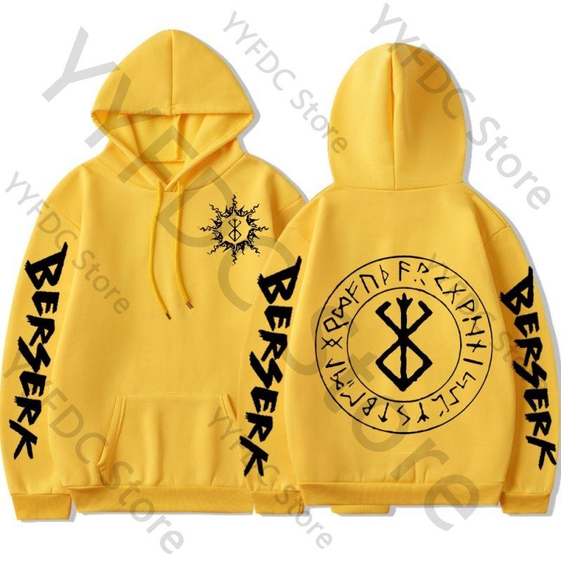 Berserk Hoodie – Unisex Black Double Sided Fleece Sweatshirt, Brand of Sacrifice Rune Circle & Sleeve Print, Dark Streetwear