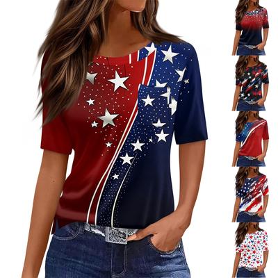 T Shirts For Women Round Neck Dressy Casual Blouses Printing Short Sleeve Summer Tops Loose Fit