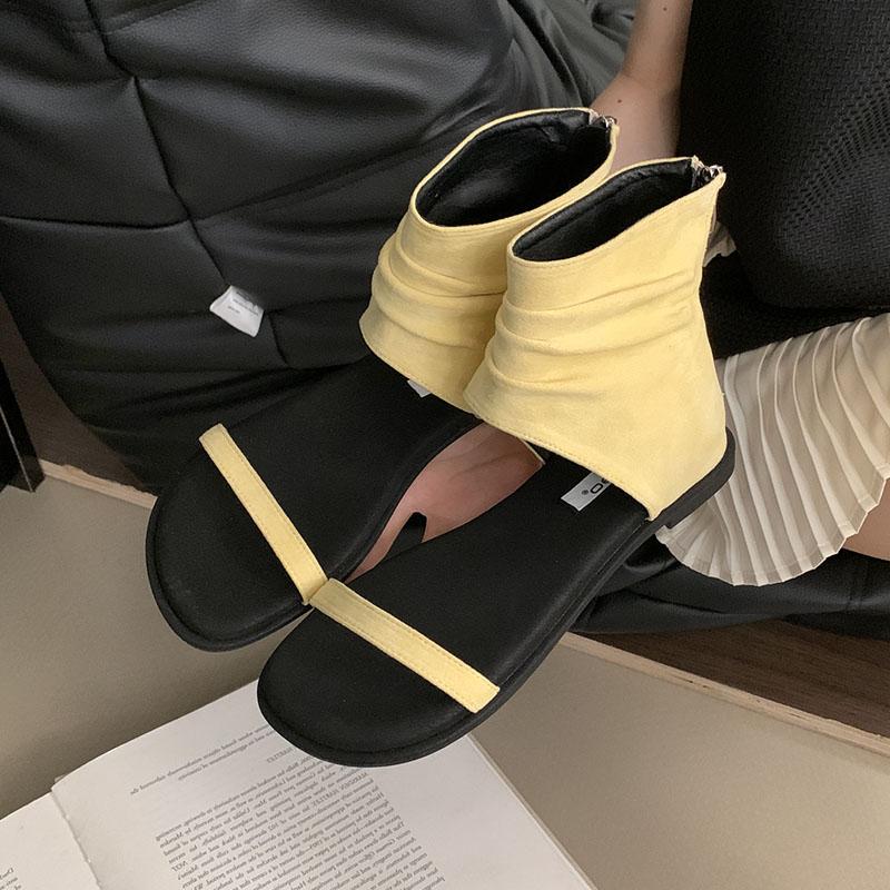 Fashion Fashion Round Toe Ladies Flats Gladiator Sandals Shoes Zippers Female Luxury Designer Footwear Woman Flats Sandals Boots Shoes