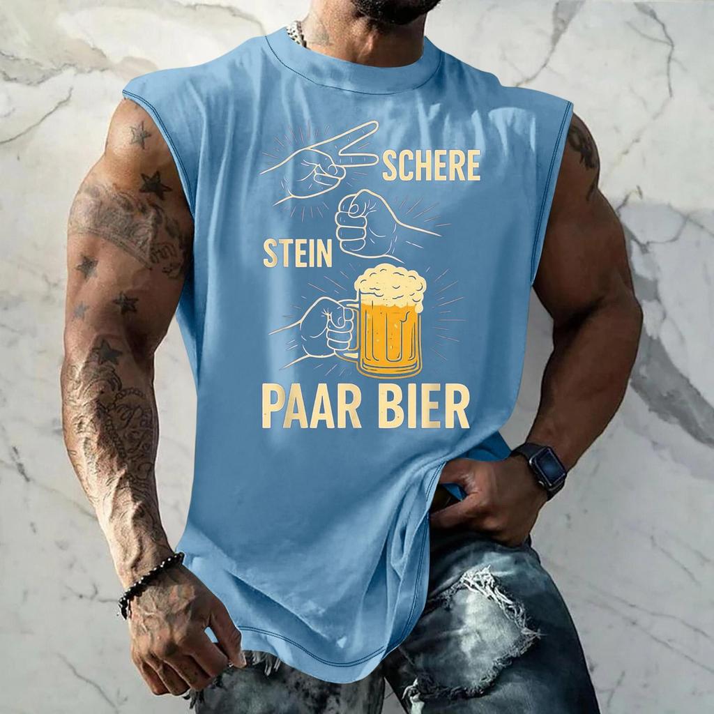 Men Sleeveless Tank Top Loose Fit Casual Streetwear Textured Pattern Printed Vest for Sports Vacation Daily Wear