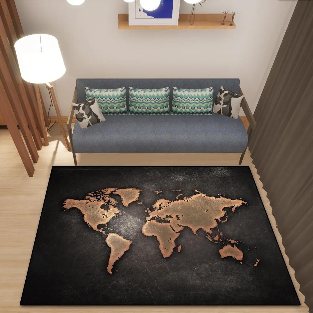 World Map Rug European and American Retro Dirty Resistant Easy Cleaning Flannel Carpet Living Room Bedroom Mat Home Decor New