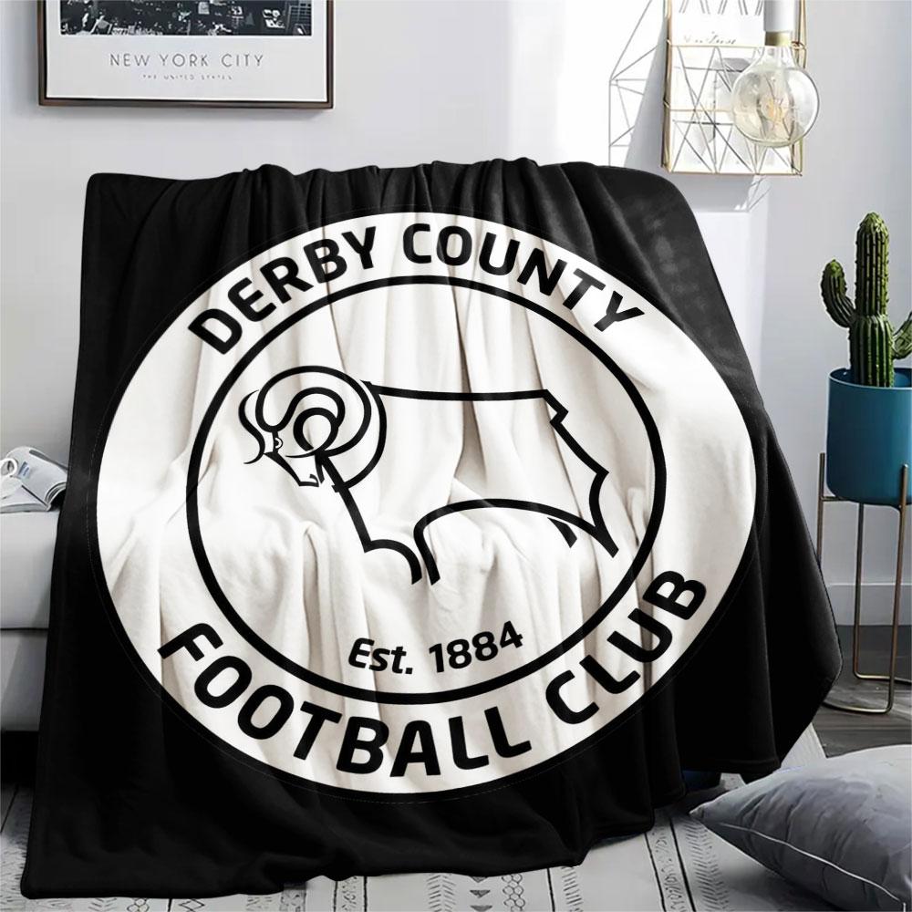 Derby County FC Logo Printed Flannel Blanket, Soft Throw for Bedroom Sofa, Washable,soccer Fan Merchandise, Great Gift.