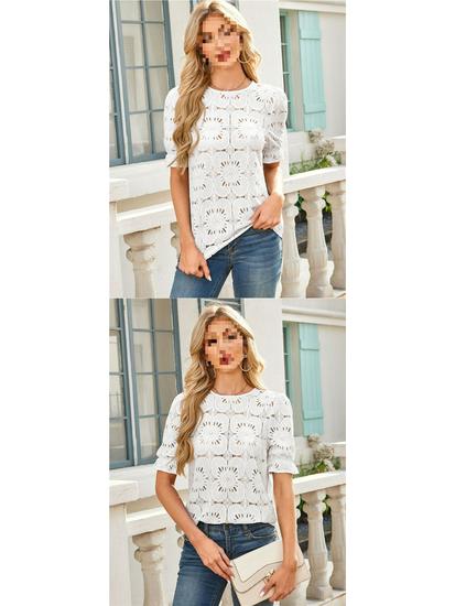 European American Women's Summer Lace Puff Sleeve Top TK2026