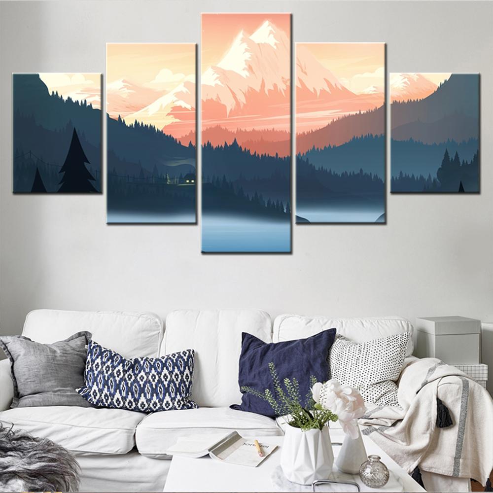 

5 Pieces Canvas Wall Arts Poster Painting Landscape Wallpaper Mountain Lake Scenery Picture Print Artwork Interior Home Decor 20X35 20X45 20X55CM