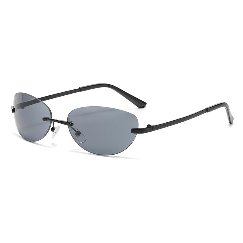 New Metal Frameless Sunglasses, Fashionable And Personal Style, Retro Oval Sunglasses, Ins Shape Modeling Sunglasses For Women