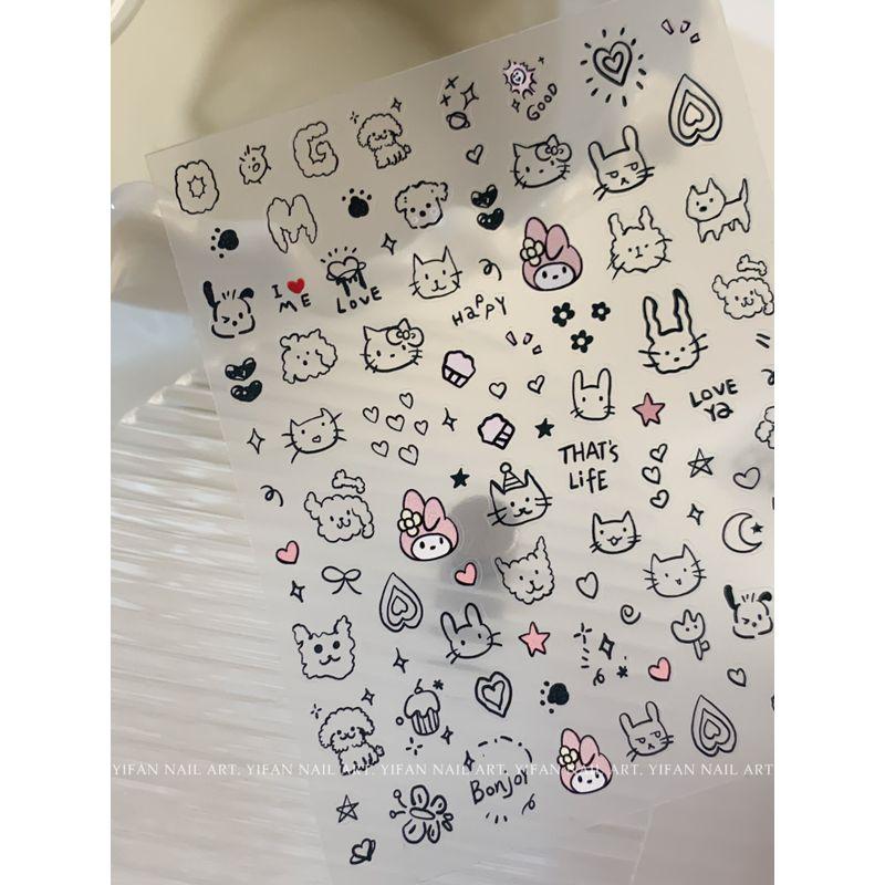 

J112 Black and White Graffiti Cute Cat Nail Sticker J112-2. [thin graffiti melody. 1]]