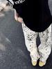 Leopard Print High-Waist Straight-Leg Denim Pants - Retro Autumn Fashion