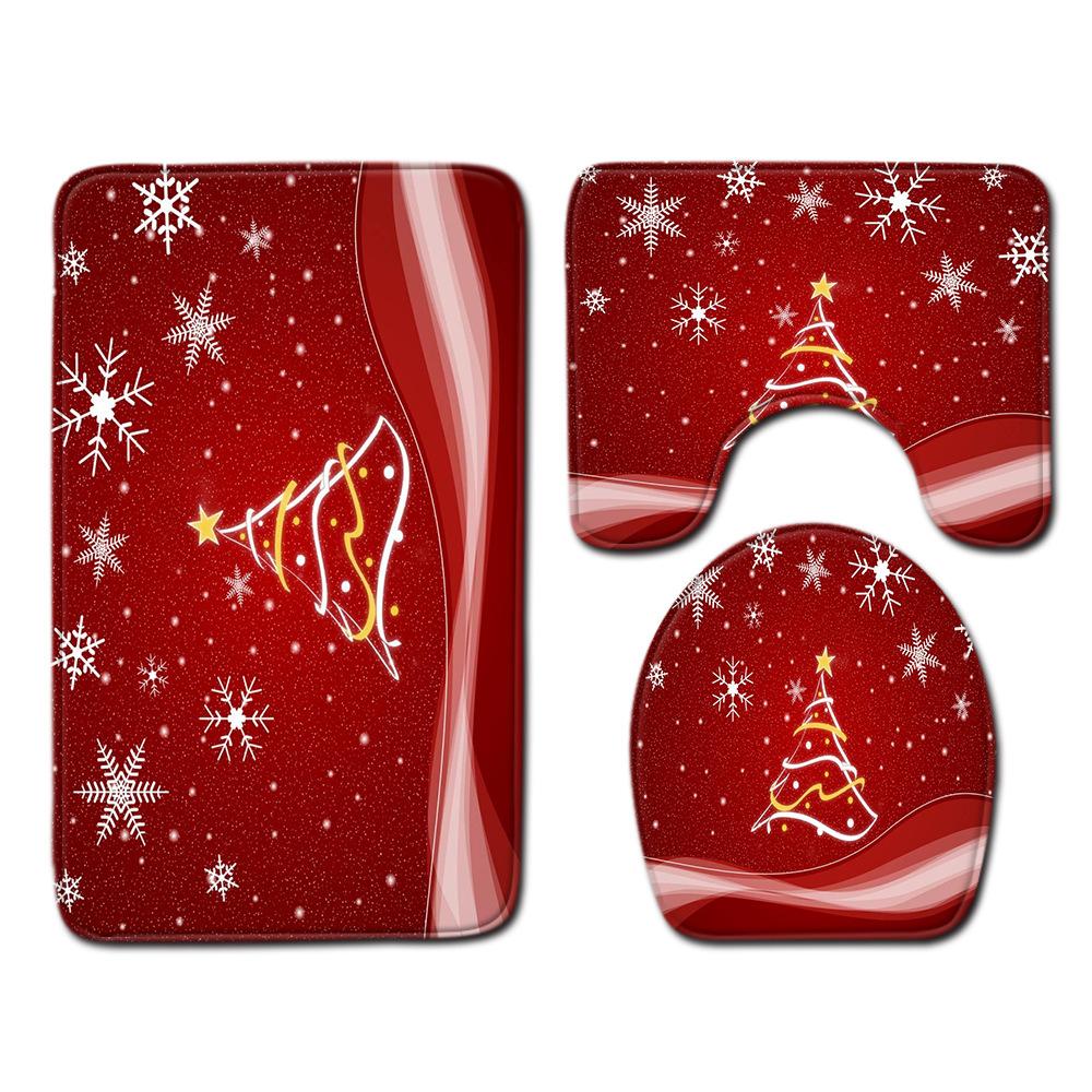 Christmas Bathroom Floor Mat Toilet Three-Piece Set