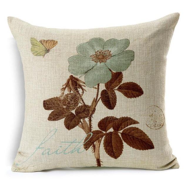 Beautiful Flower Printing Cushion Cover Plants Cotton Linen Throw Pillow Case Decorative Pillowcase For Sofa Cushion Cover Zt105