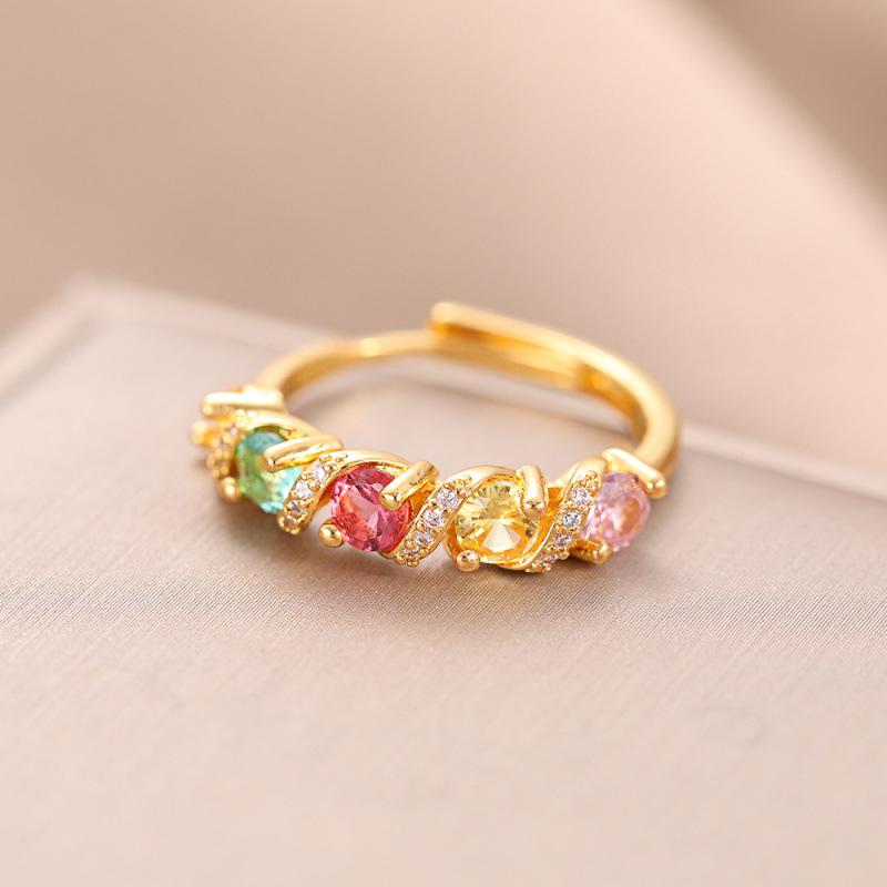 Korean-Japanese Style Rainbow Tourmaline Gemstone Ring, 18K Plated, Adjustable  Elegant Design. Adjustable