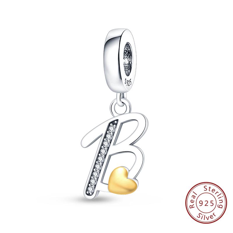 Classic Copper 26 Gold Color Heart Zircon Letter A-Z Charms Beads Fit Original Bracelets Diy Birthday Jewelry Gift