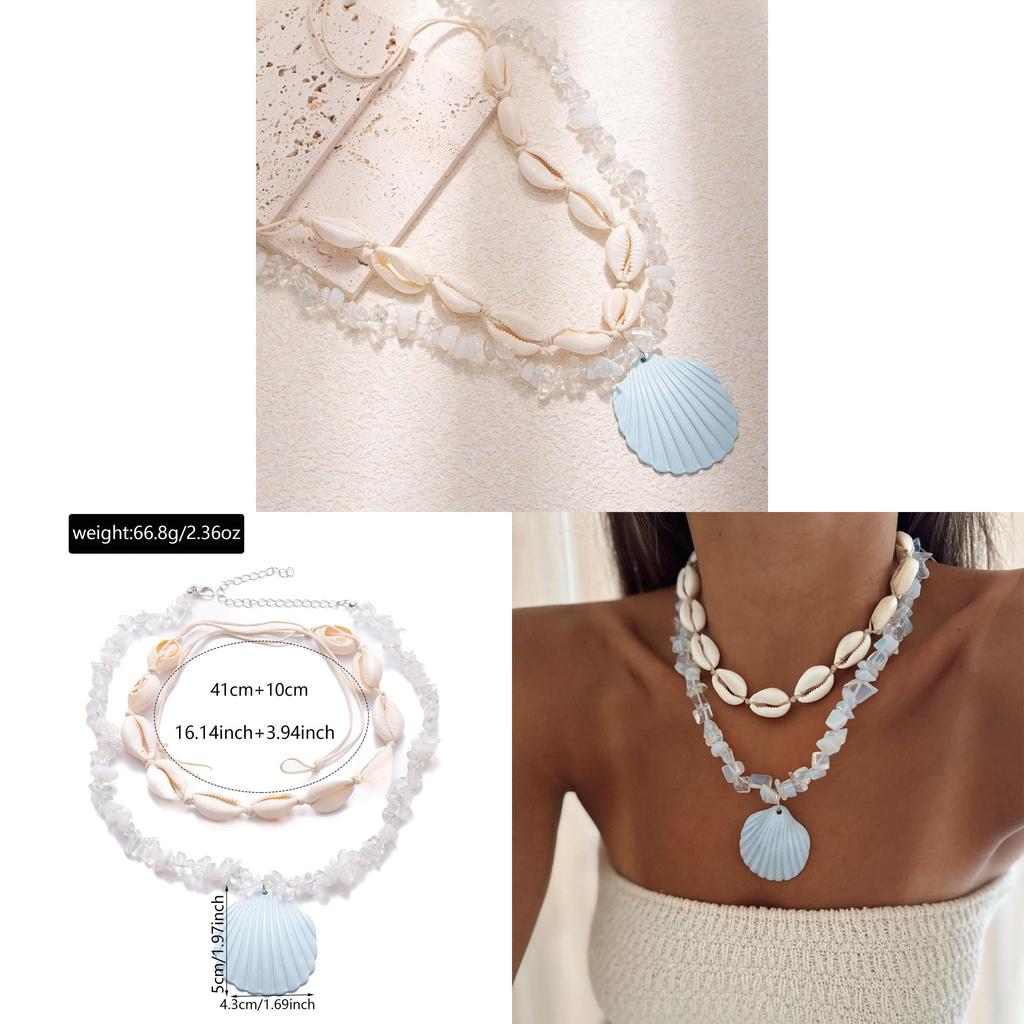 Collier Coquillages Multicouches Pour Femmes Avec Pendentif en Alliage Accessoire de Vacances d'Été à la Plage