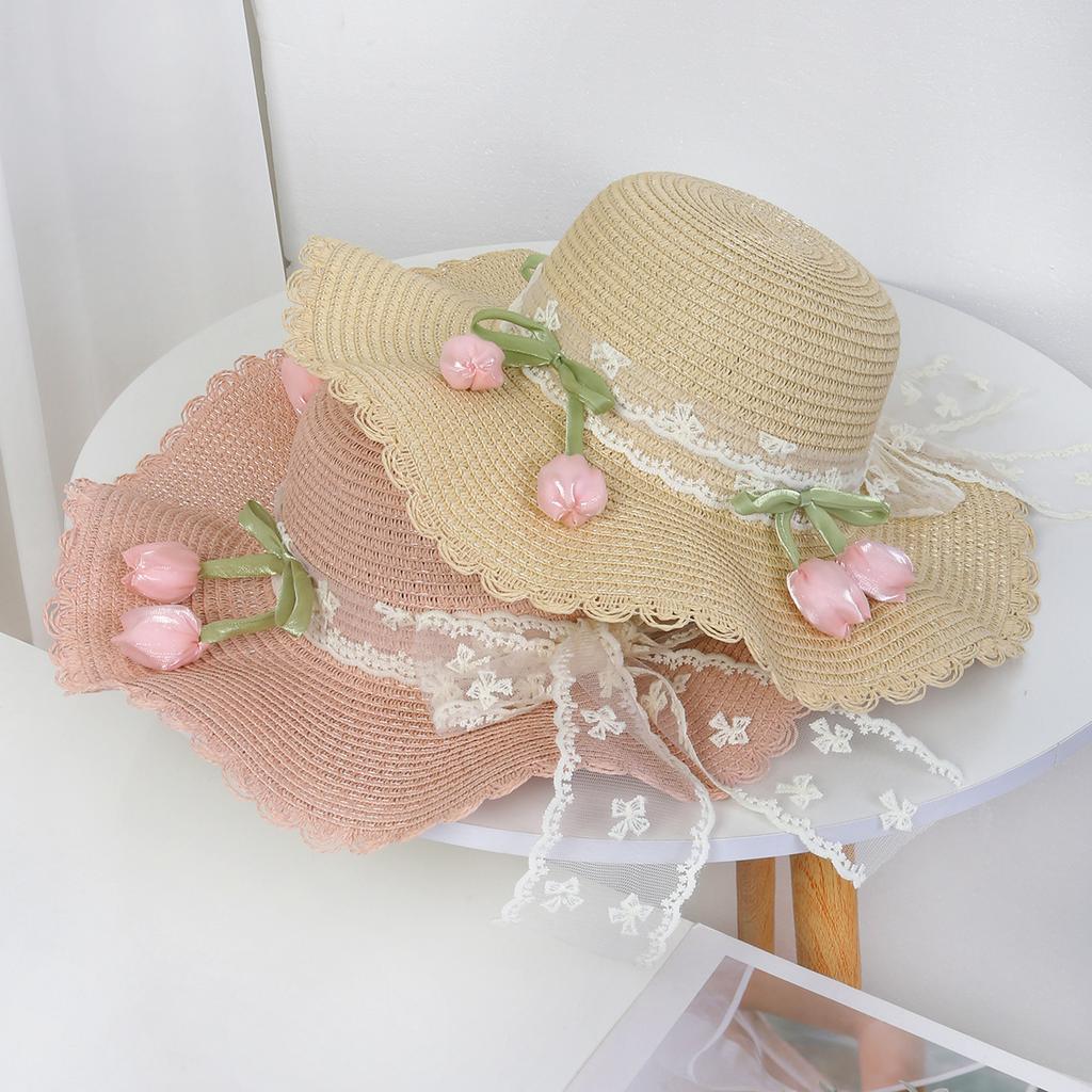 ins style new women's straw hat summer sun protection big eaves hat seaside vacation film Mori flower sun hat