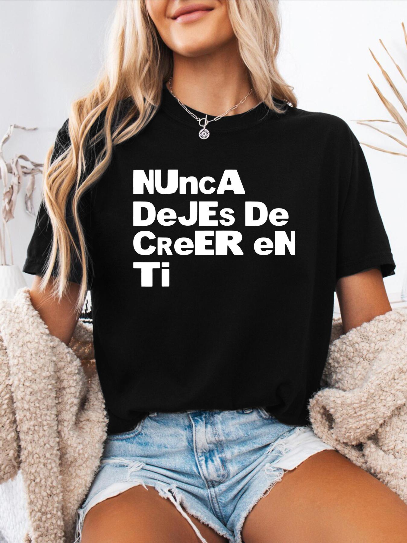 

Women s Spanish Alphabet T-Shirt - Spanish Letter Print Round Neck Short Sleeve Blouse Suitable for Spring Summer Casual Wear, 4XL чорний