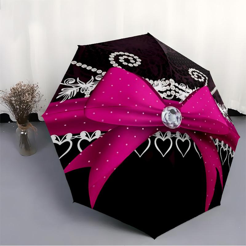 1pc Bowtie, Ribbon Automatic Folding Umbrella - Portable Collapsible Design, 8-Rib Iron Frame, Durable Fabric Yy251125017