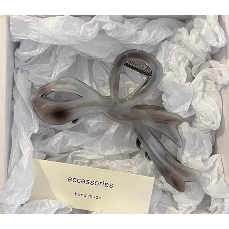 Korean Grey-Blue Metal Acetate Shark Hair Clip with Bow Knot - Women s High-End Claw for Hair Buns 10cm