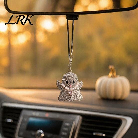 Fashionable Auto Interior Charms Halloween Ghost Bling Car Hanging Accessories, Faux Crystal Rear Personalized Accessories View Mirror Charm, Pendant