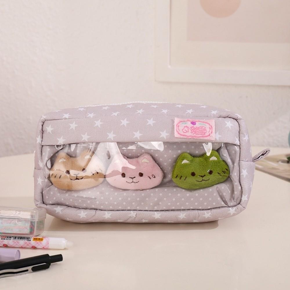 Transparent Window Pen Bag Large Capacity Zipper Stationery Storage Pouch Cute Makeup Bag Students