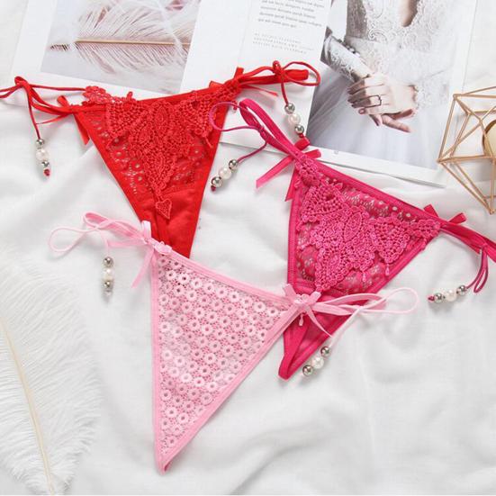 Briefs Sexy G-String Nylon Bowknot Dangle Bead Knickers for Everyday