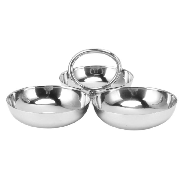 Stainless Steel Snacks Plate Three Compartment Fruit Tray Dessert Container Rack