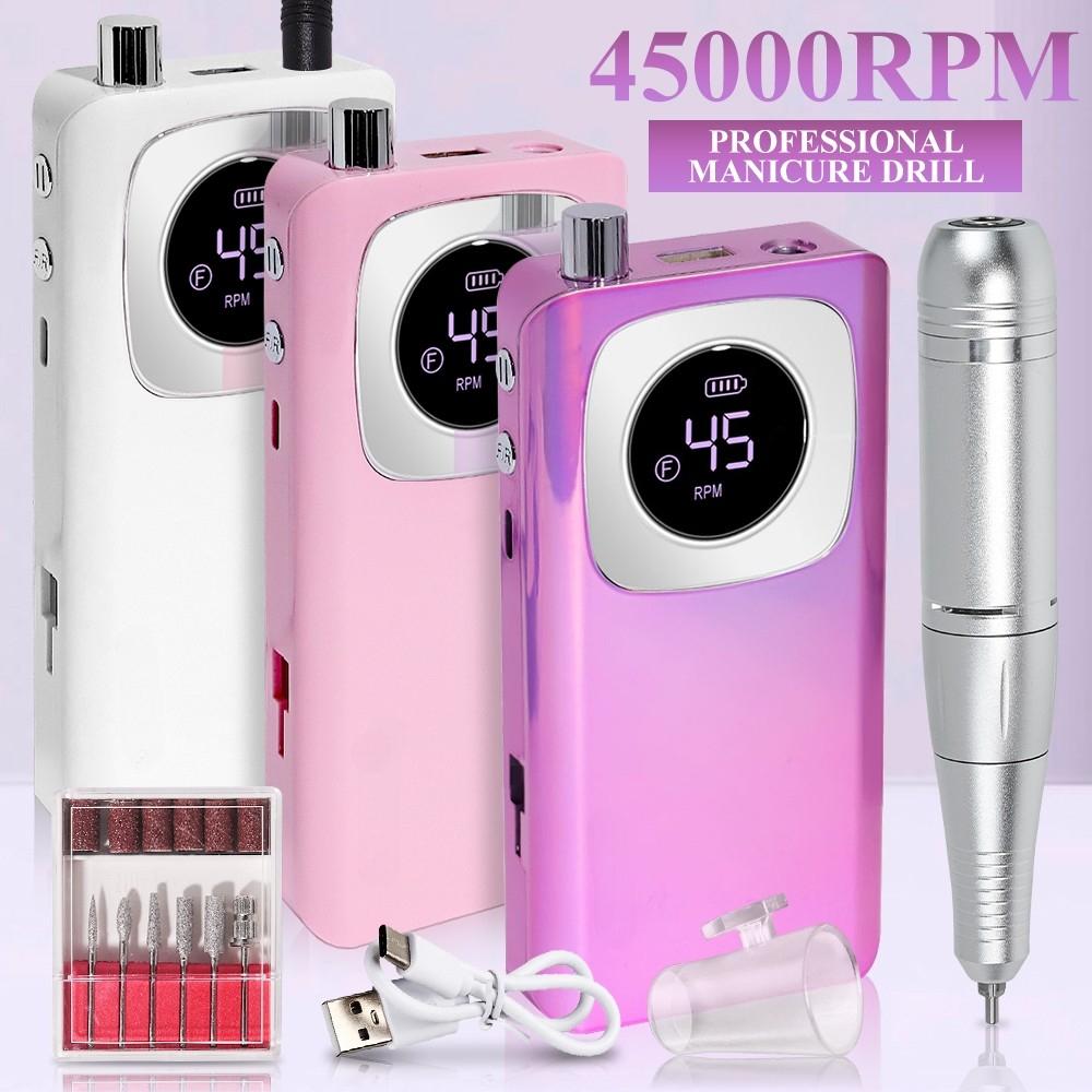 45000 U/min Nagelpolierwerkzeug Wiederaufladbares Professionelles Maniküre-Bohrer-Set Tragbares Elektrisches Nagelfeilen-Gerät