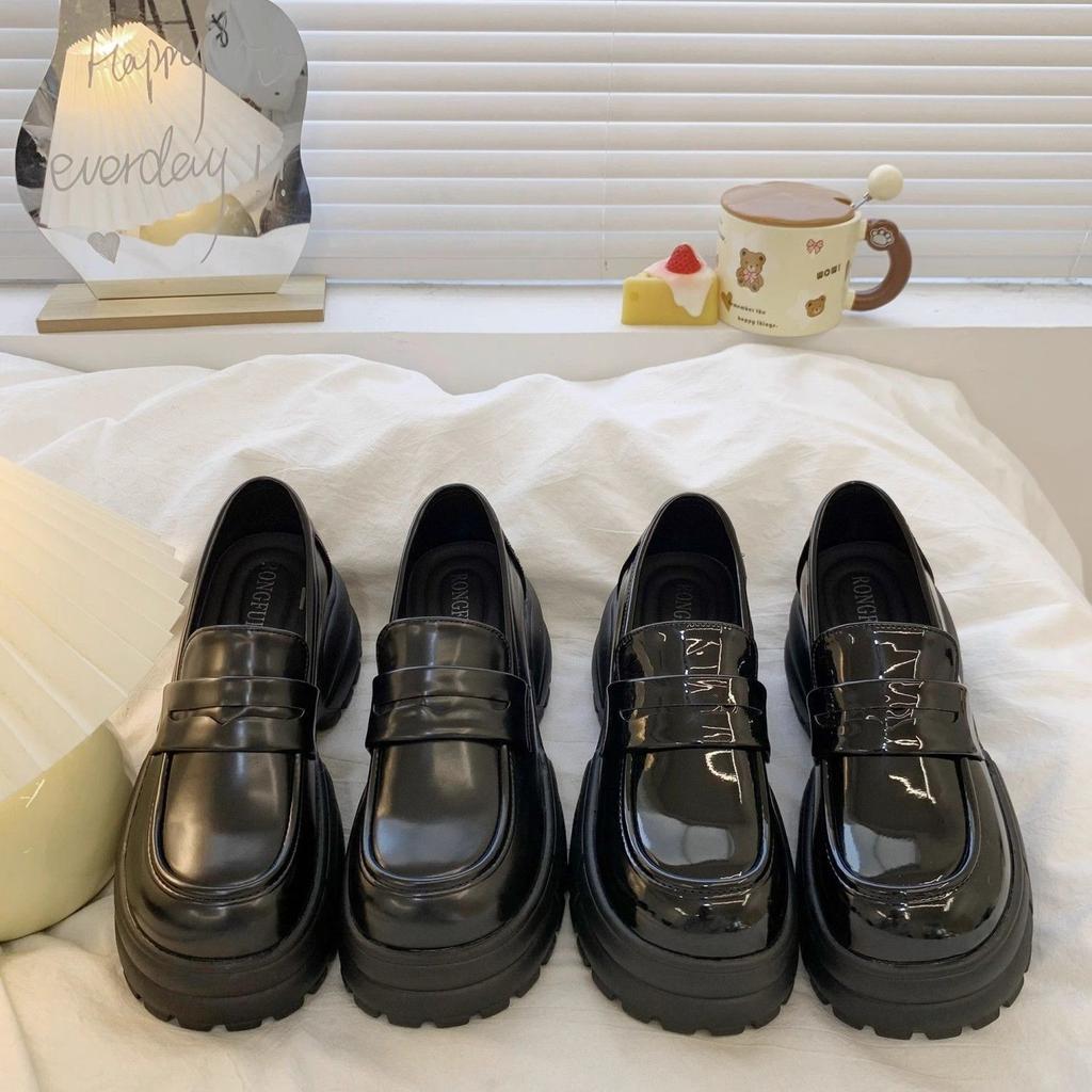 British Style Small Leather Shoes Women's Single Shoes New Spring Autumn and Winter Women's Shoes Platform Jk Black