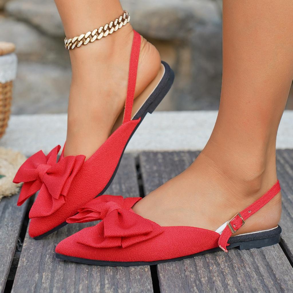 Women Sandal Summer Flat Bow Mules – Pointed Toe, Closed-Toe, Open-Back Plus Sizes