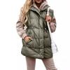 Womens Mid-Length Solid Color Drawstring Loose Cotton Vest With Zipper Pockets Outdoor Camping Hiking