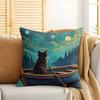 Cat Starry Sky Van Gogh Cushion Cover Silky Short Plush Invisible Zipper Dustproof Sofa Pillow Case For Home Decor