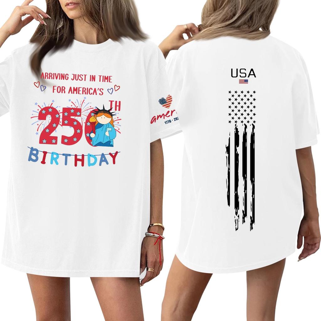 Damski casualowy modny top T-shirt z okrągłym dekoltem, krótkim rękawem i casualowym nadrukiem